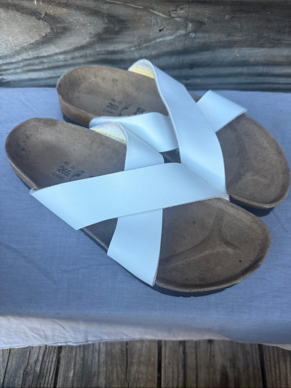 Birkenstock White Crisscross Slide Sandals